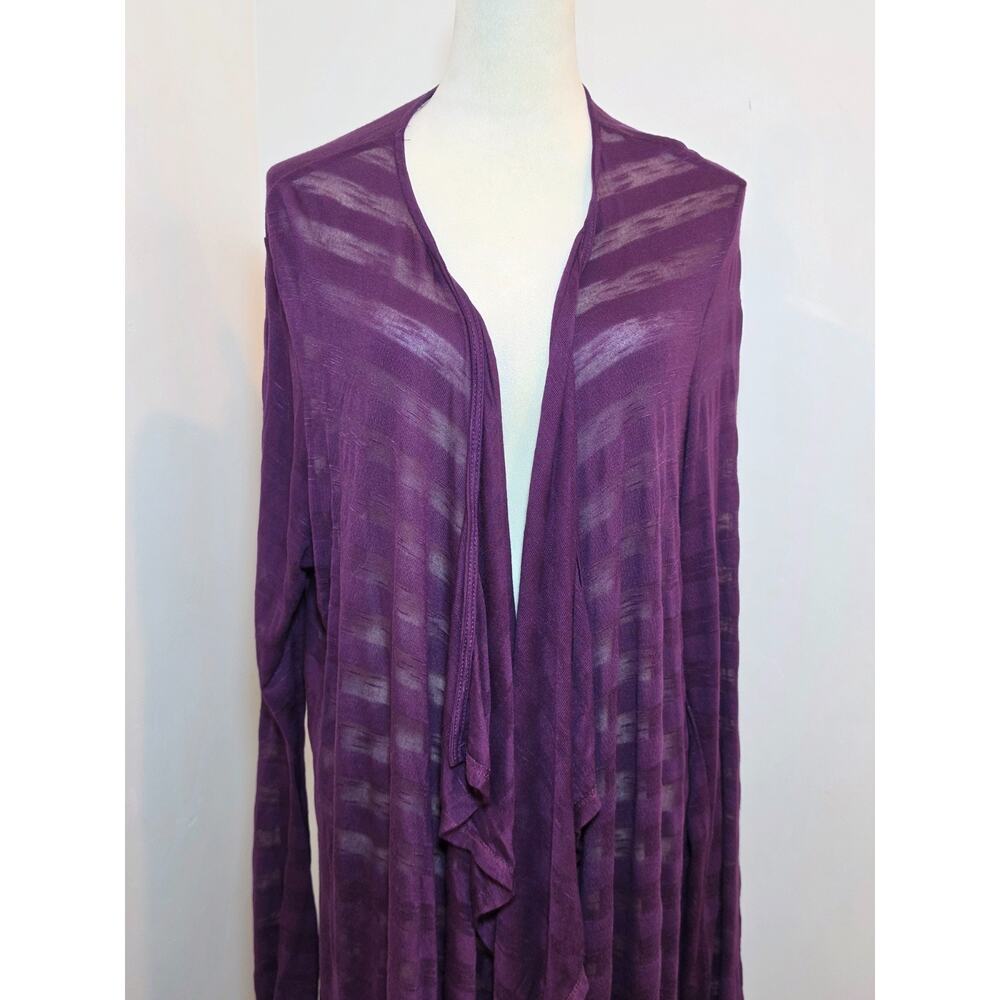 Plus Size Long Sleeve Cardigan Duster Open Front Lightweight Purple 4X Sheer - Picture 2 of 8